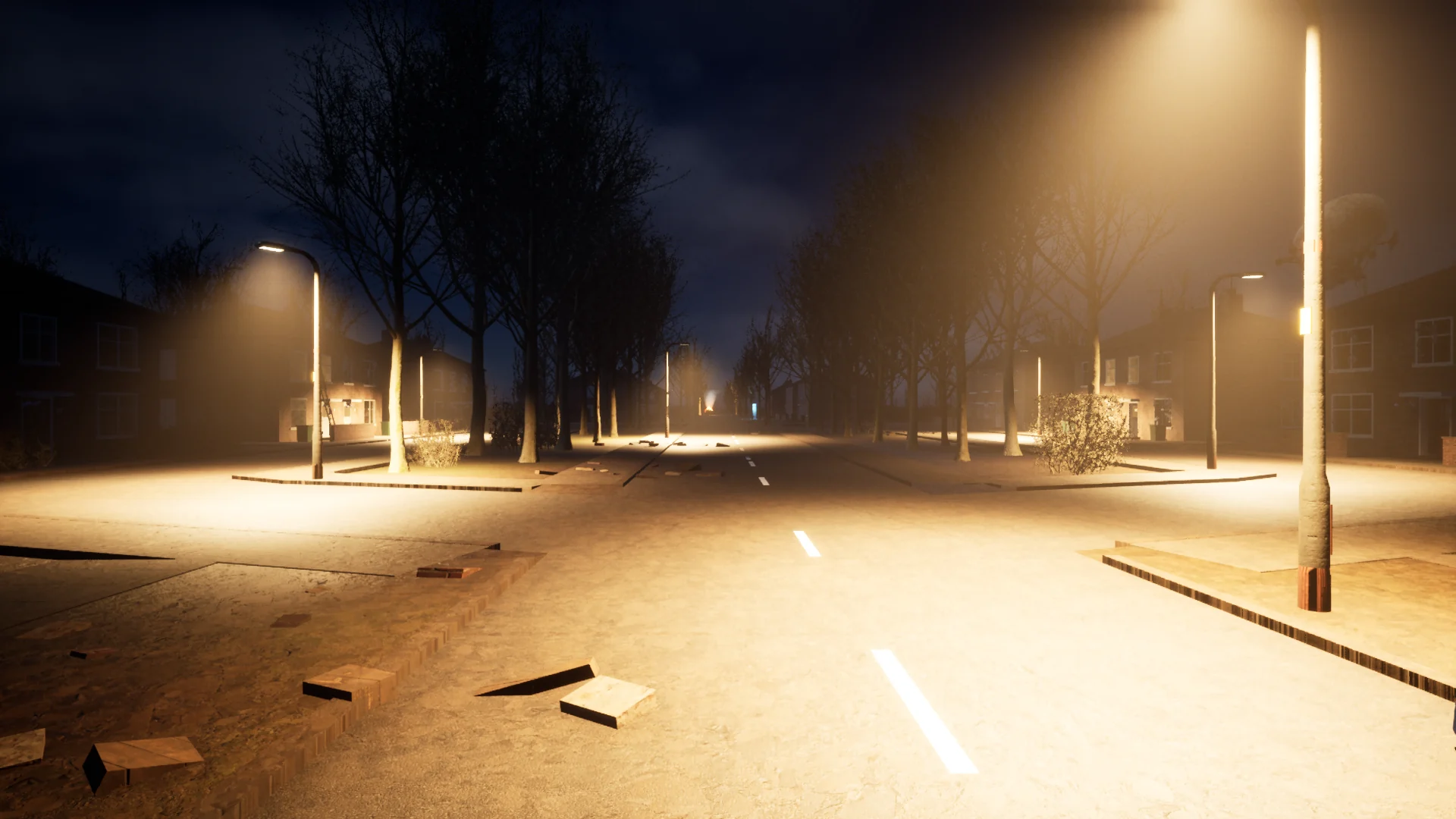 Streetlights glow over the built-up Lancaster Avenue after nightfall