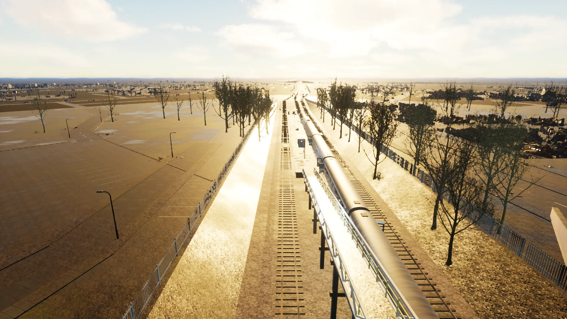 An elevated view of Kirk Sandall station and its abandoned high-speed train