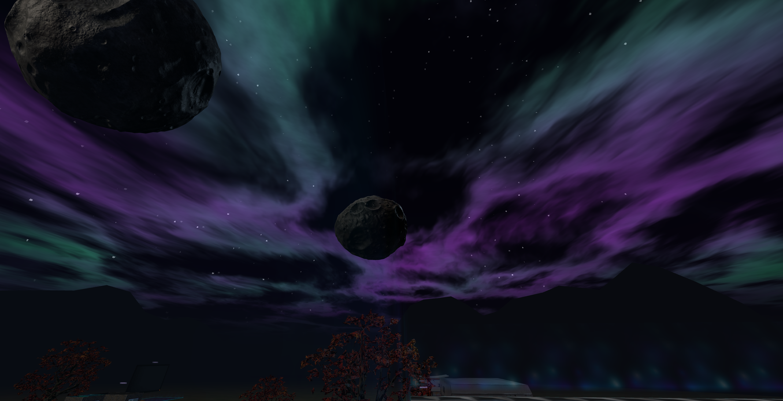 Asteroids skybox event with night nebula clouds